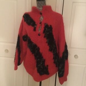 Stunning Red hand knitted mohair sweater